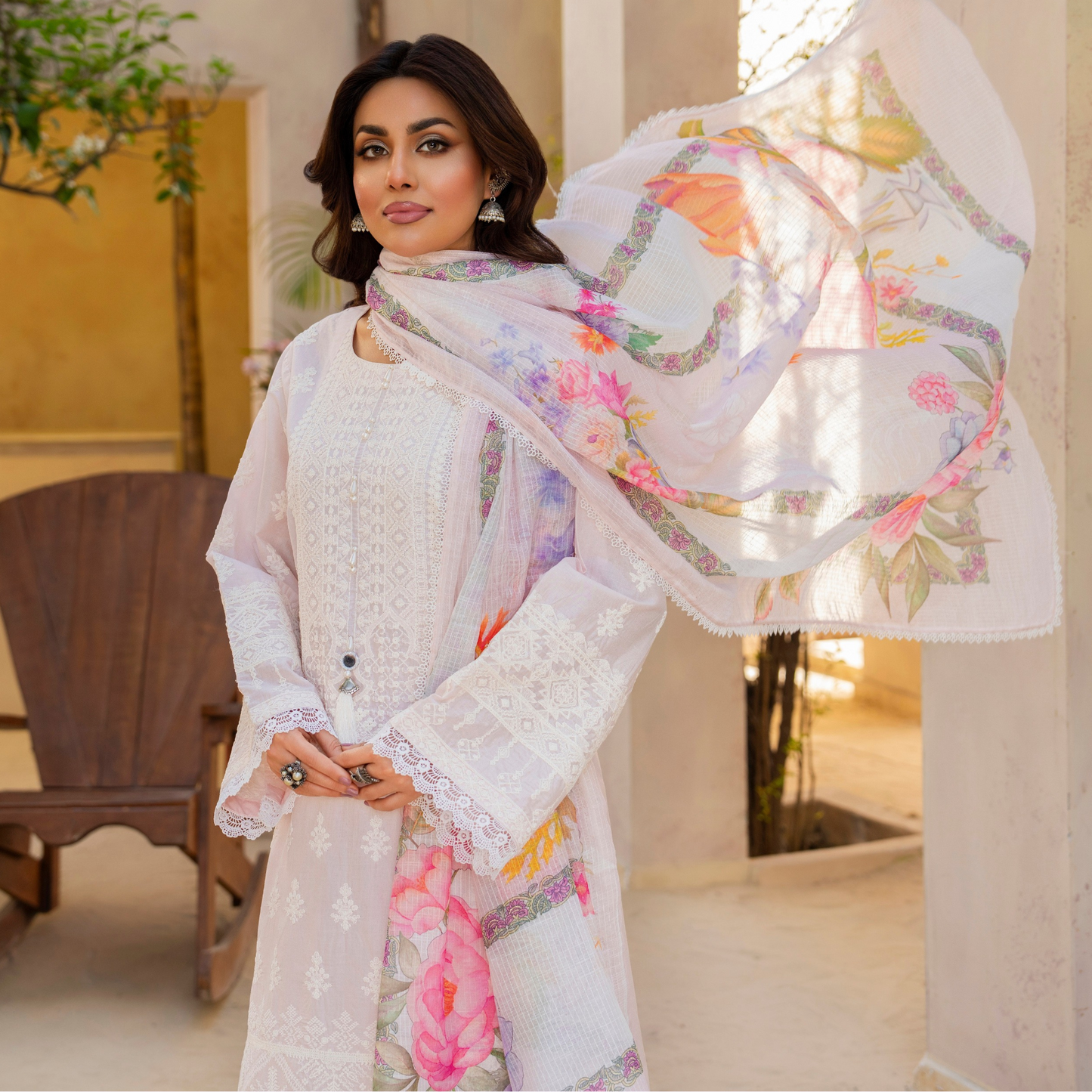 KC-1439 Embroidered Cambric Cotton Dress Ready to Wear 3 Pc - Karma Collection