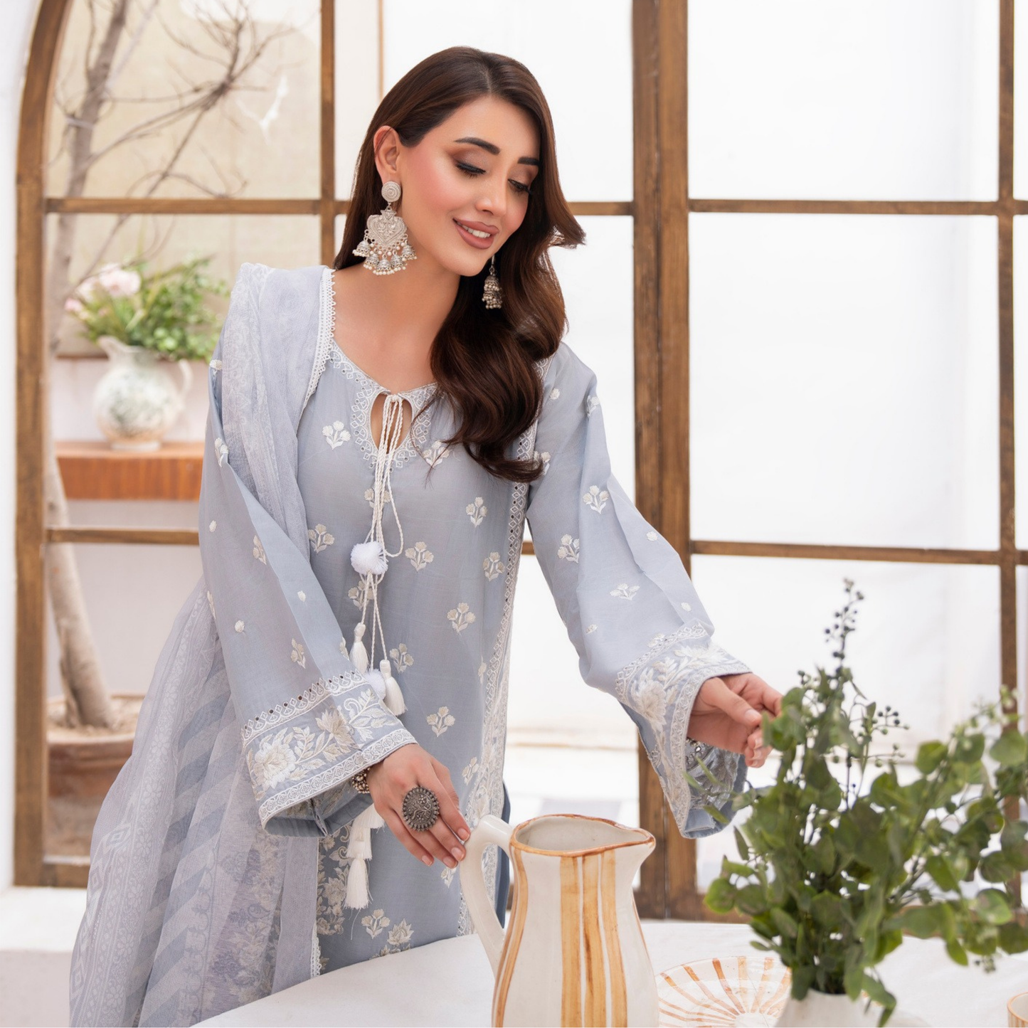 KC-1476 Embroidered Luxury Cambric Cotton farshi Shalwar Collection | Ready to Wear | Karma Collection