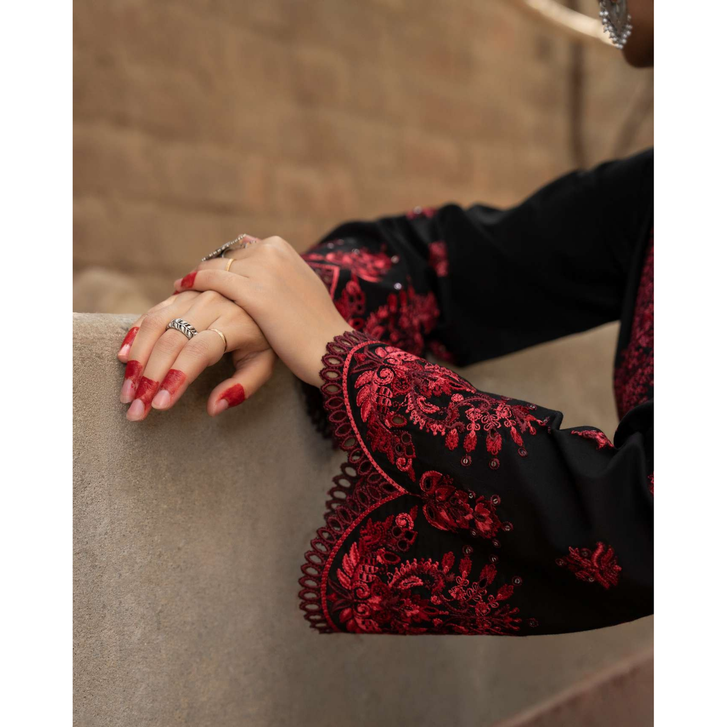 UA-156 Embroidered Slub Linen Farshi Shalwar dress by umnaa