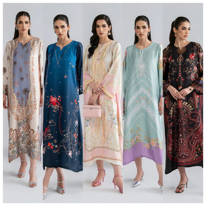 UAL-09 Printed Silk Kaftan with Trouser 2 Pc Set | Ally's