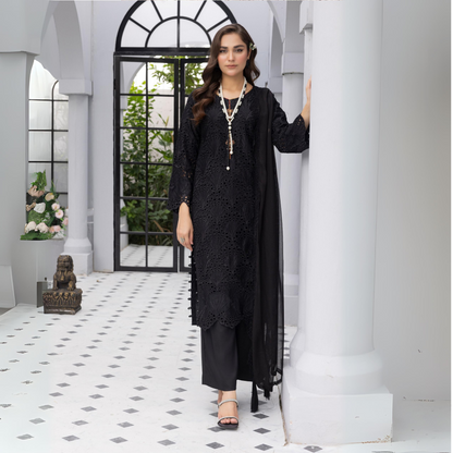 3 Pc Linen Chikenkari Ready to Wear Dress | Simrans | UMSIM4