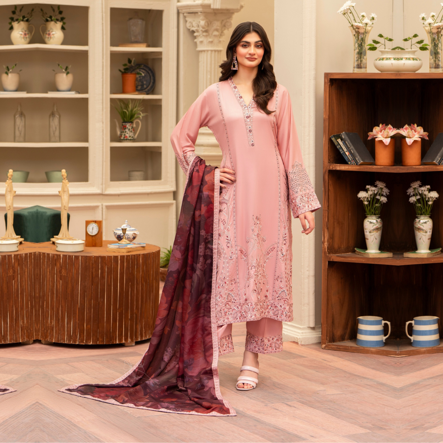(TEA PINK) 3 Pc Ready to Wear Embroidered Printed Collection | Karma Collection | UMKC0806