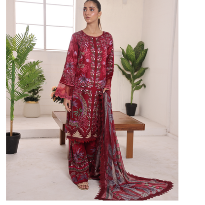 UA-94 3 Pc Embroidered Printed Summer Lawn | Ready to Wear | Umnaa