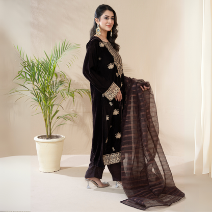 3 Pc Luxury velvet Dress | Winter Collection | Raniya.h | UMRAH01001