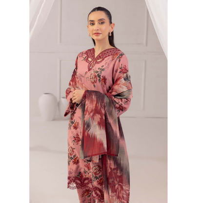 Pink Daisy 3 Pc Printed Khaddar Ready to Wear Dress - Adan's libas
