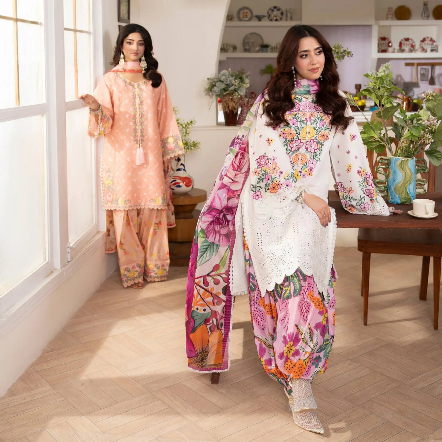 "Gulmahar" Embroidered Lawn Farshi Shalwar Collection by karma Collection