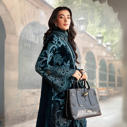 (Teal Blue) Embroidered Luxury Velvet & Palachi | 3 Pc | Winter Collection | MARIA.B