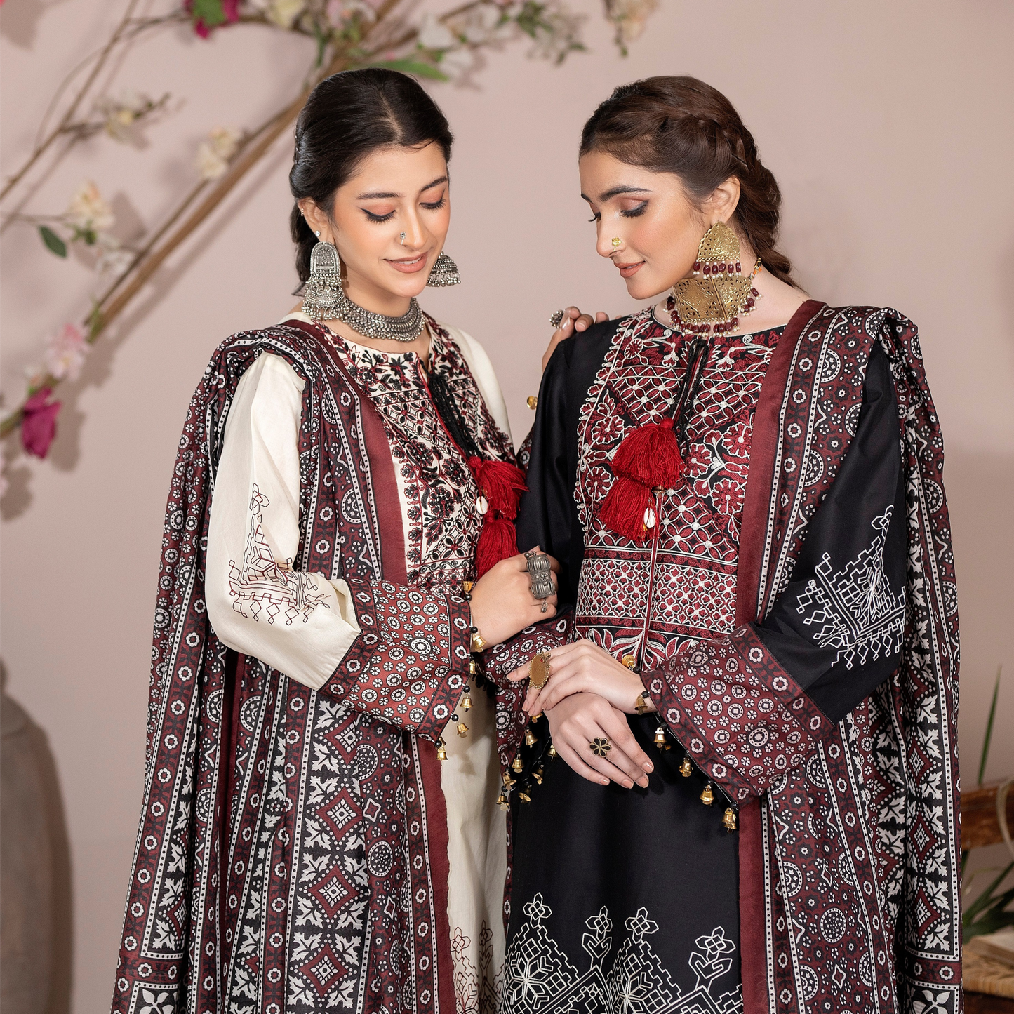 UKC-29 Embroidered Cambric Cotton dress with Ajrak Style Dupatta Ready to Wear 3 Pc - Karma Collection