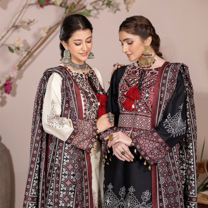 UKC-29 Embroidered Cambric Cotton dress with Ajrak Style Dupatta Ready to Wear 3 Pc - Karma Collection