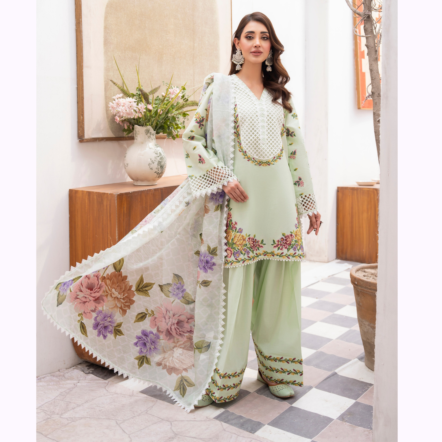 KC-1480 Embroidered Luxury Cambric Cotton farshi Shalwar Collection | Ready to Wear | Karma Collection