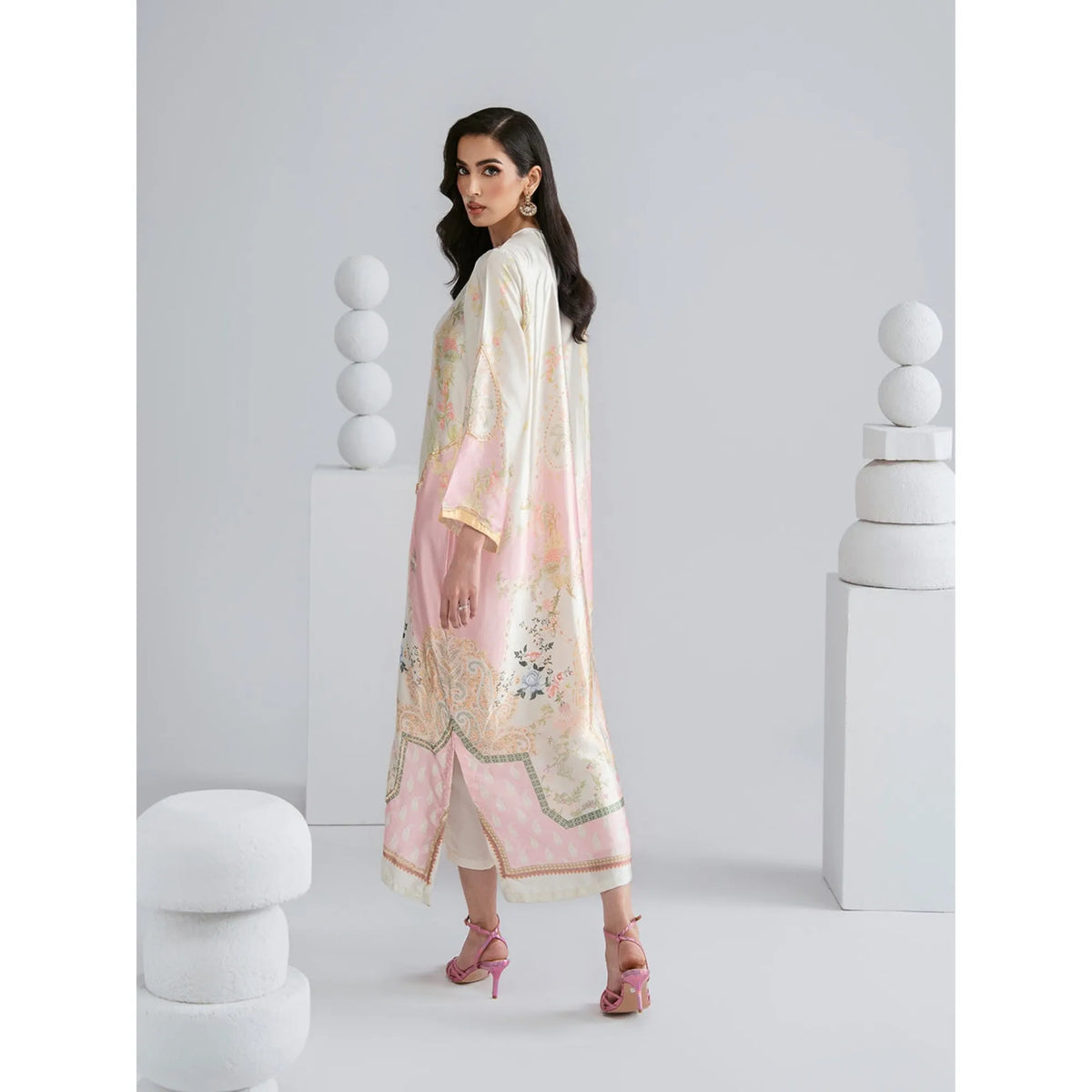 UAL-09 Printed Silk Kaftan with Trouser 2 Pc Set | Ally's
