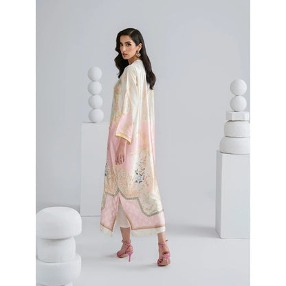 UAL-09 Printed Silk Kaftan with Trouser 2 Pc Set | Ally's