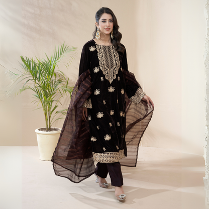 3 Pc Luxury velvet Dress | Winter Collection | Raniya.h | UMRAH01001