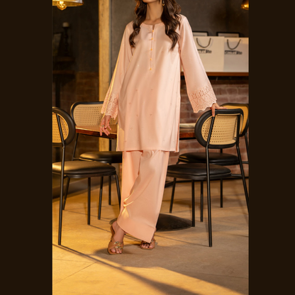 UCA-18 2 Pc Casual Cotton Farshi Shalwar Chikenkari Co-Ords Set | Ready to Wear | Casuallite