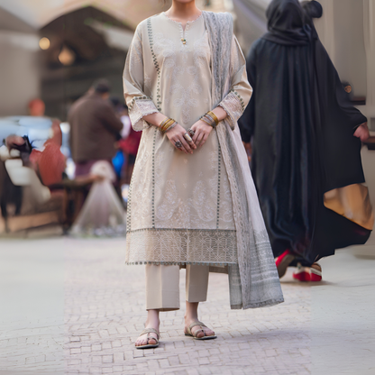 UCA-15 3 Pc Embroidered Cambric Cotton Ready to Wear Eid Collection by Casuallite