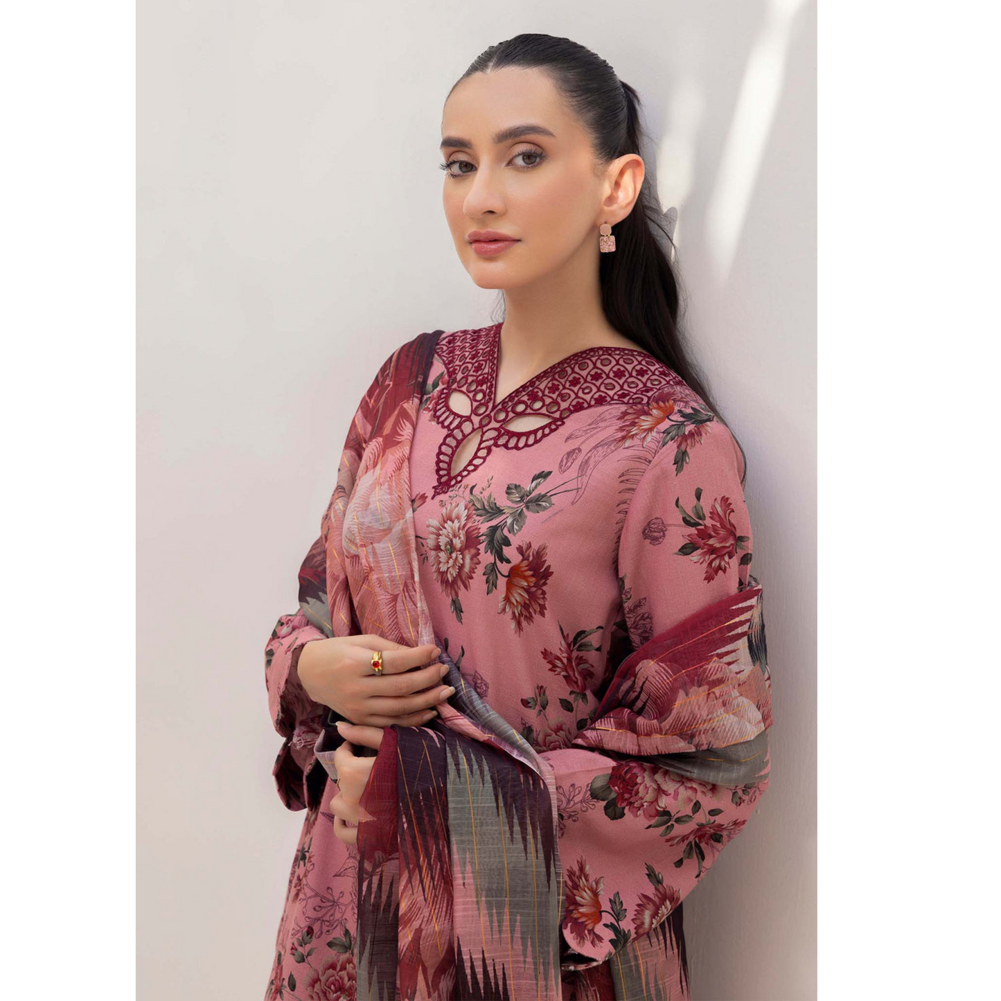Pink Daisy 3 Pc Printed Khaddar Ready to Wear Dress - Adan's libas