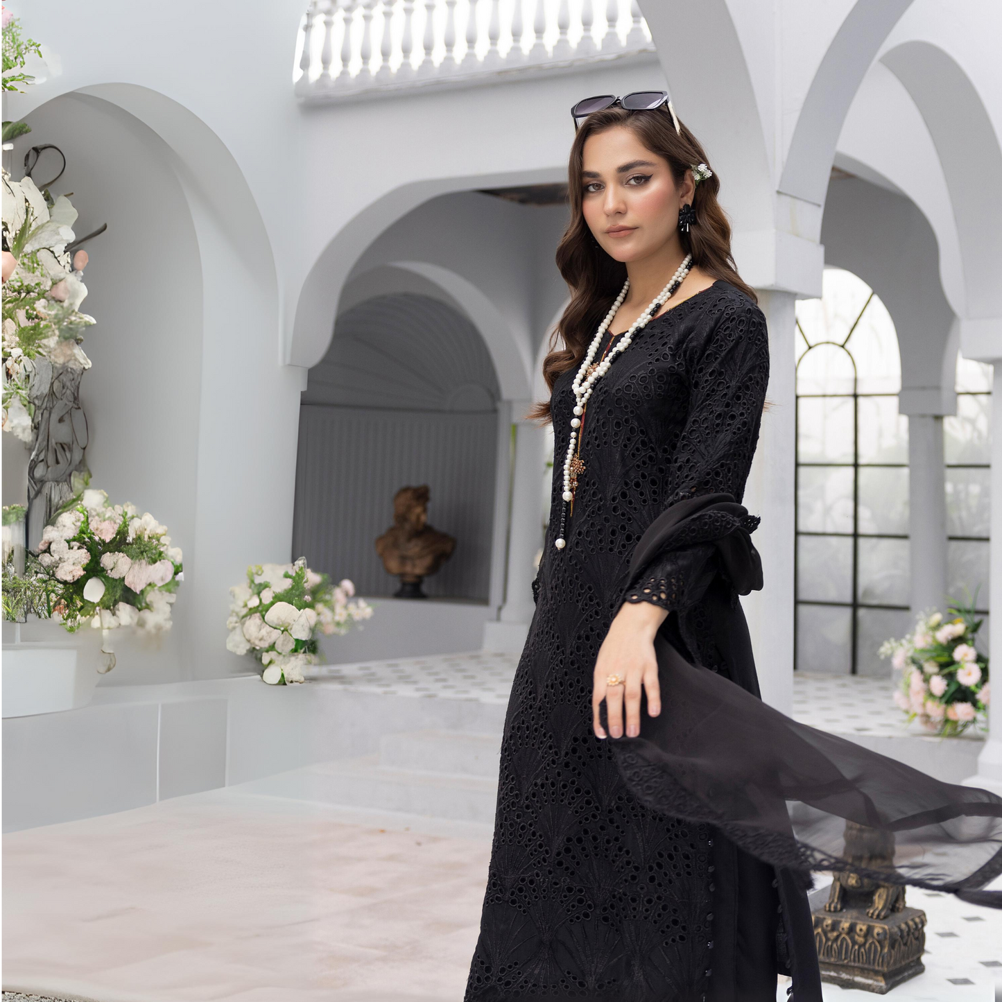 3 Pc Linen Chikenkari Ready to Wear Dress | Simrans | UMSIM4