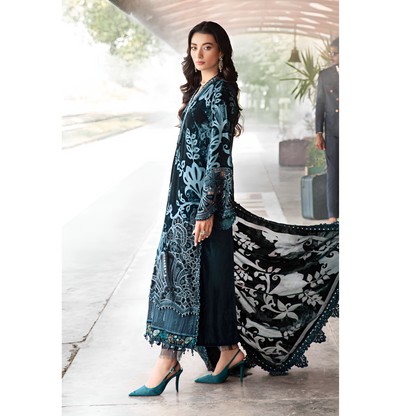 (Teal Blue) Embroidered Luxury Velvet & Palachi | 3 Pc | Winter Collection | MARIA.B
