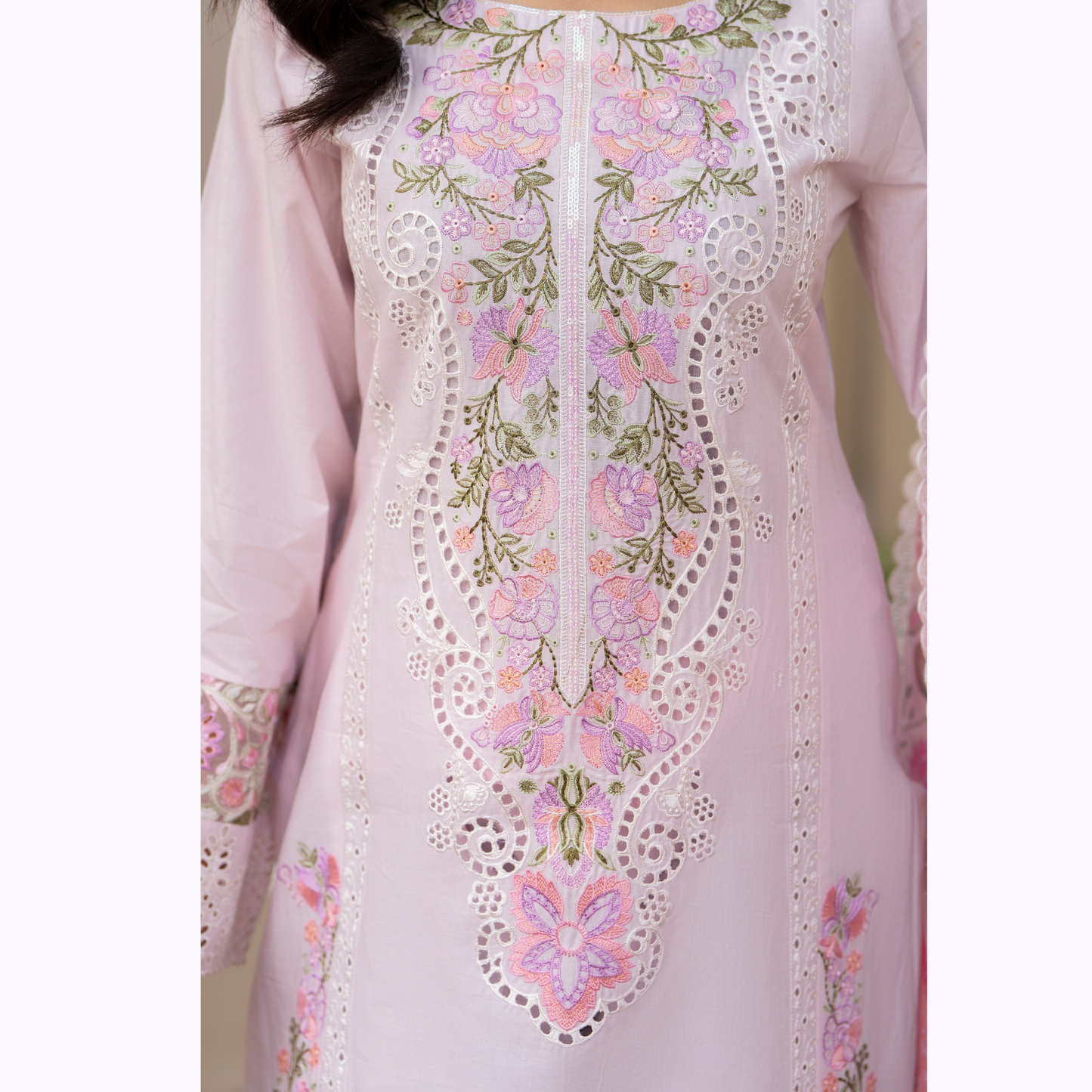 UKC-19 Chikenkari Cambric Cotton Ready to Wear Eid Collection 3 Pc - Karma Collection