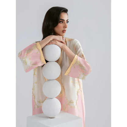UAL-09 Printed Silk Kaftan with Trouser 2 Pc Set | Ally's