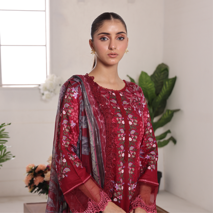 UA-94 3 Pc Embroidered Printed Summer Lawn | Ready to Wear | Umnaa