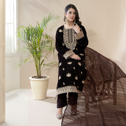 3 Pc Luxury velvet Dress | Winter Collection | Raniya.h | UMRAH01001