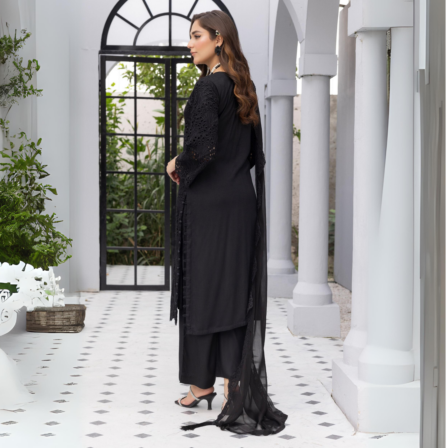 3 Pc Linen Chikenkari Ready to Wear Dress | Simrans | UMSIM4