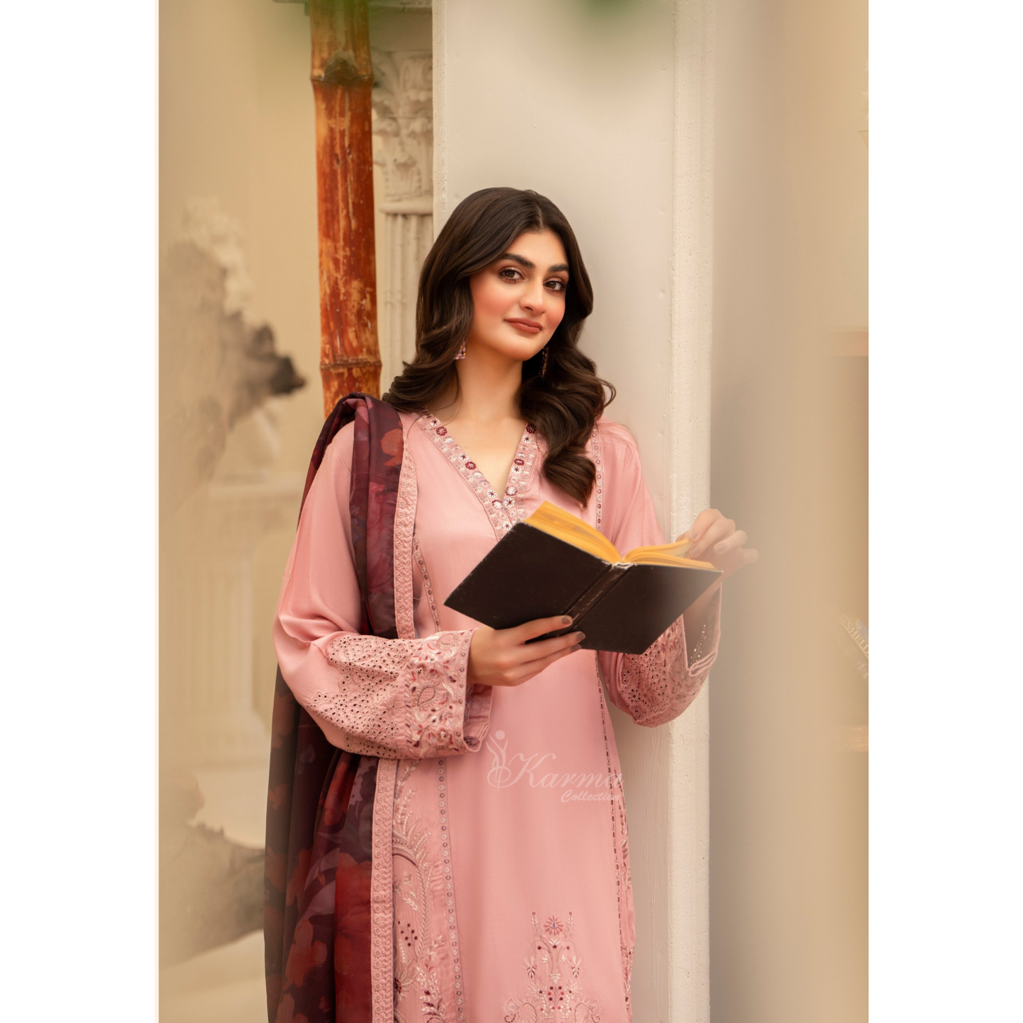 (TEA PINK) 3 Pc Ready to Wear Embroidered Printed Collection | Karma Collection | UMKC0806