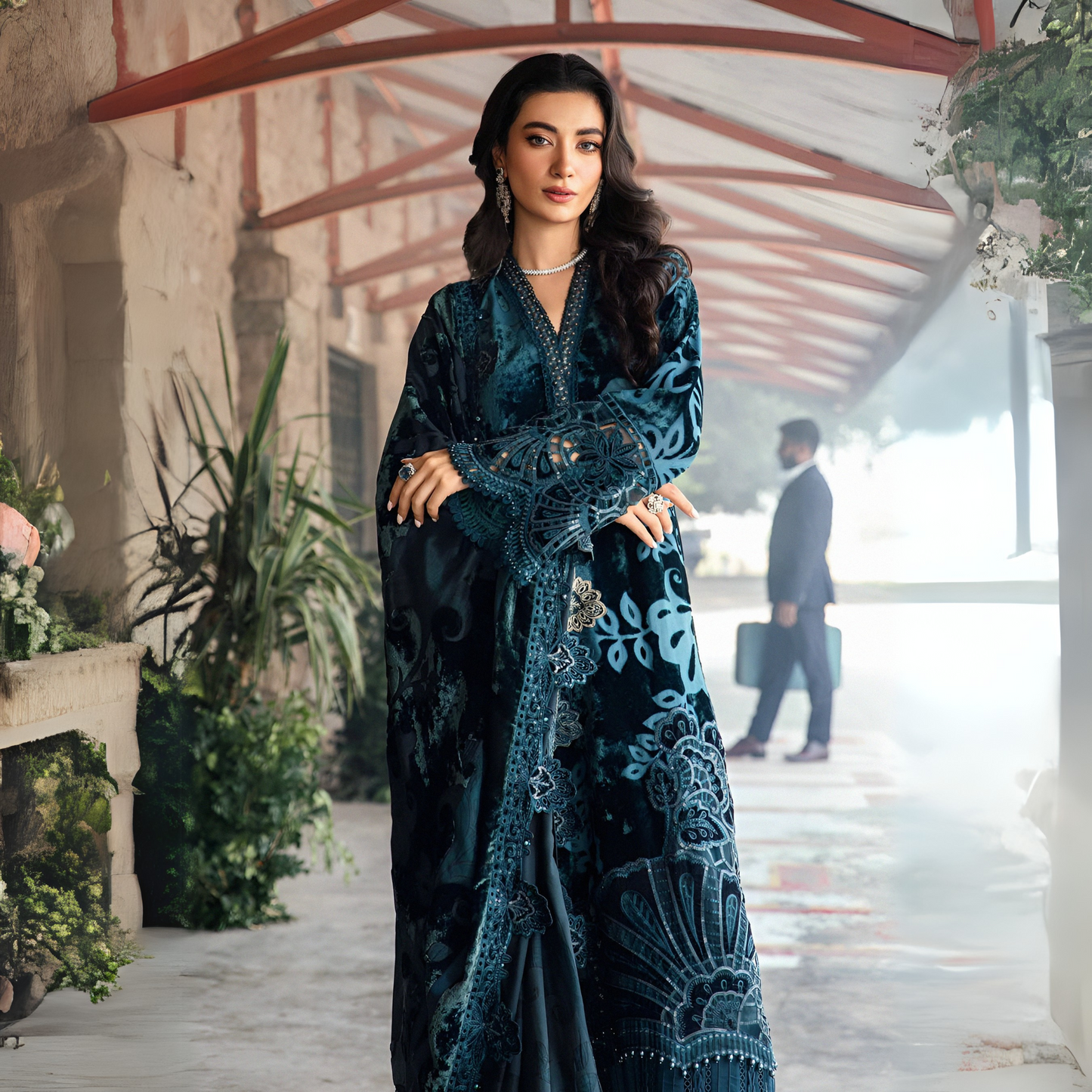 (Teal Blue) Embroidered Luxury Velvet & Palachi | 3 Pc | Winter Collection | MARIA.B