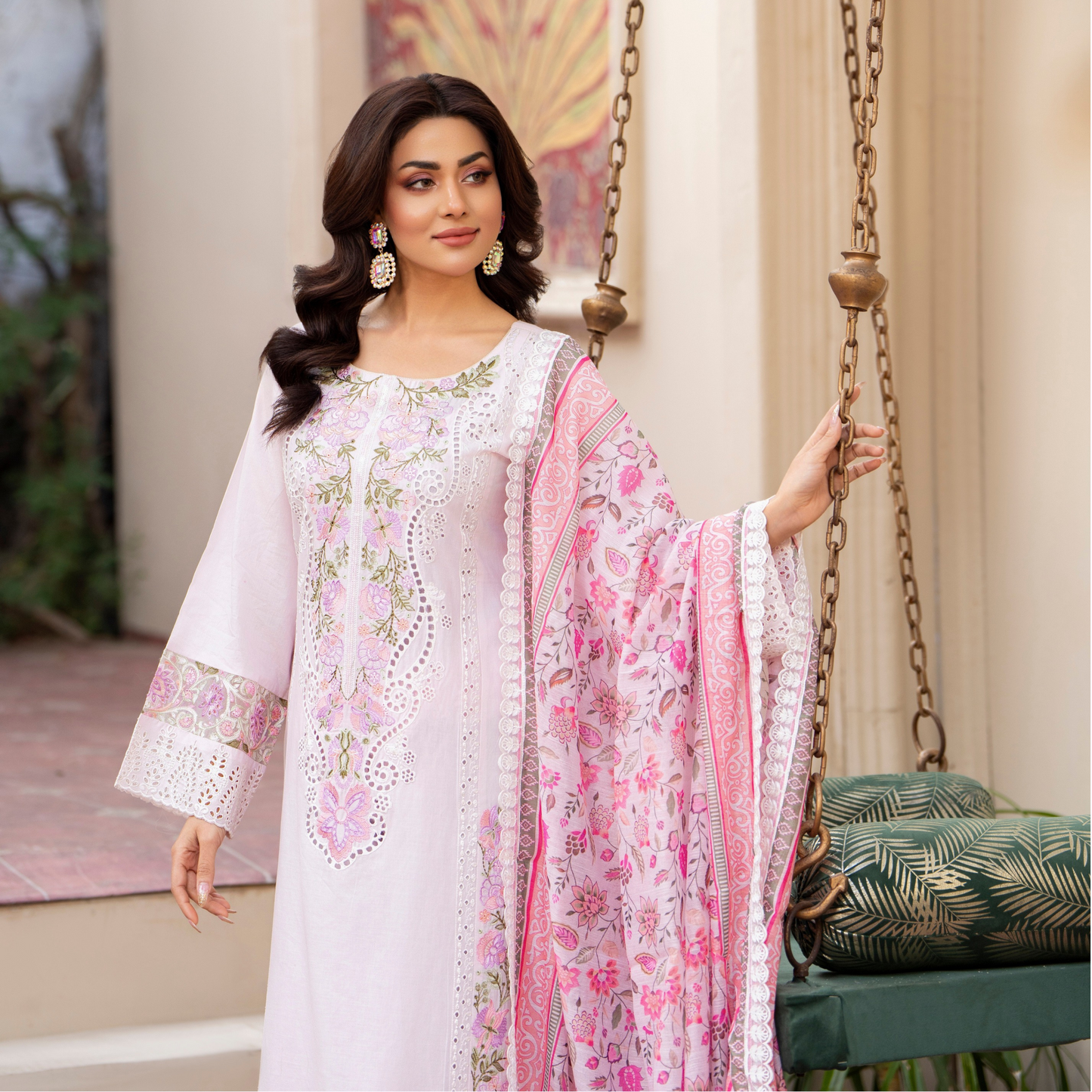 UKC-19 Chikenkari Cambric Cotton Ready to Wear Eid Collection 3 Pc - Karma Collection