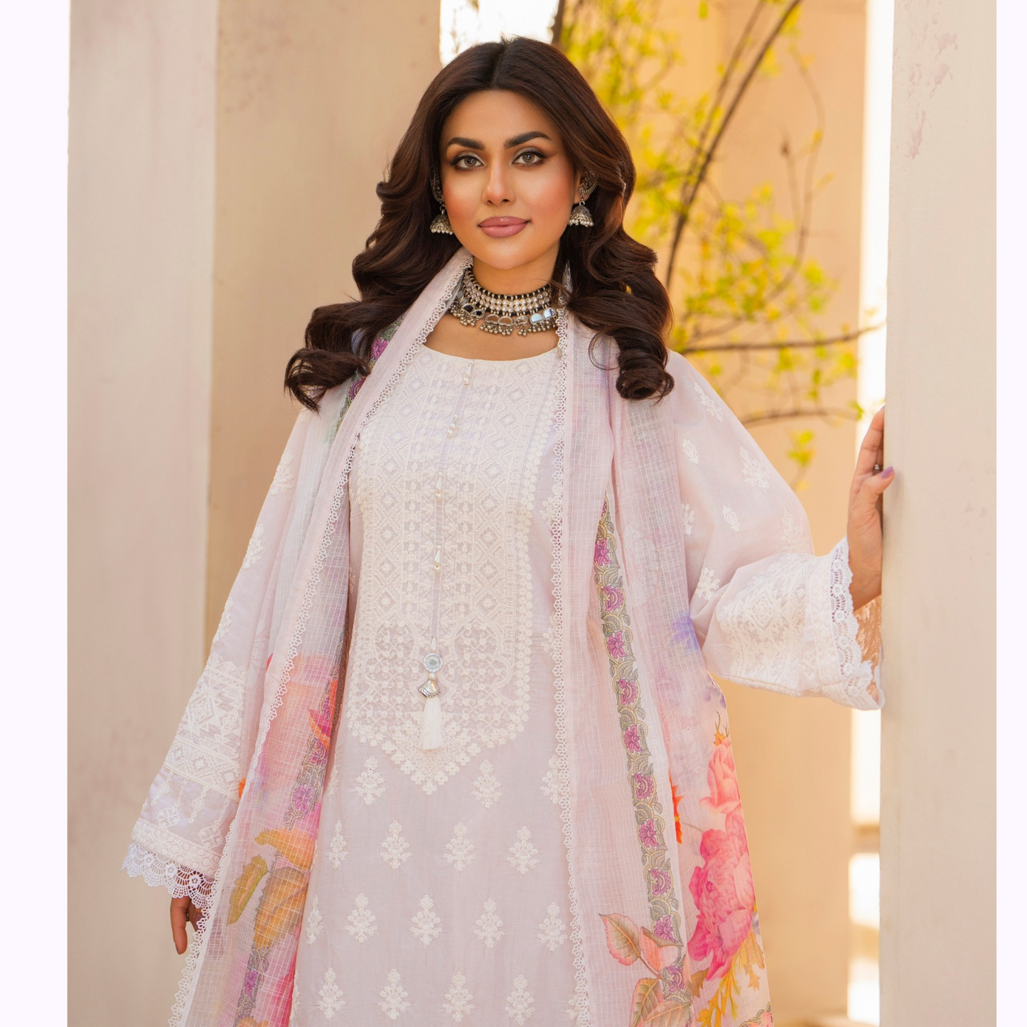 KC-1439 Embroidered Cambric Cotton Dress Ready to Wear 3 Pc - Karma Collection