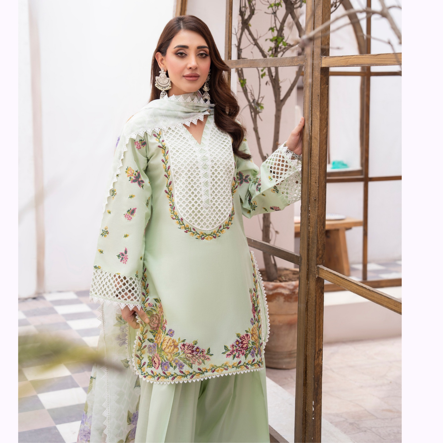 KC-1480 Embroidered Luxury Cambric Cotton farshi Shalwar Collection | Ready to Wear | Karma Collection