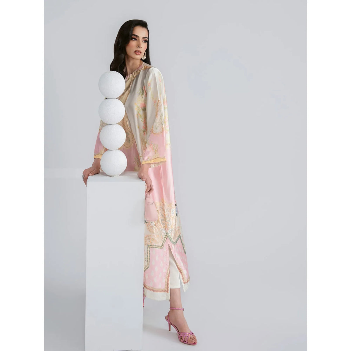 UAL-09 Printed Silk Kaftan with Trouser 2 Pc Set | Ally's