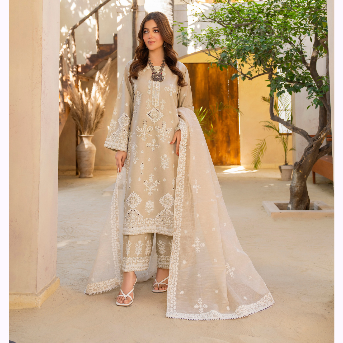 KC-1447 Embroidered Cambric Cotton  Ready to Wear 3 Pc - Karma Collection
