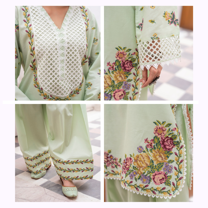 KC-1480 Embroidered Luxury Cambric Cotton farshi Shalwar Collection | Ready to Wear | Karma Collection