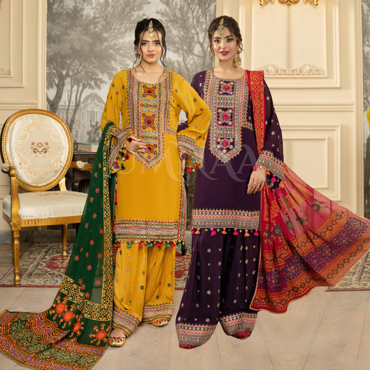 F-468 Embroidered Georgette Chiffon Farshi Shalwar Collection by karma Collection
