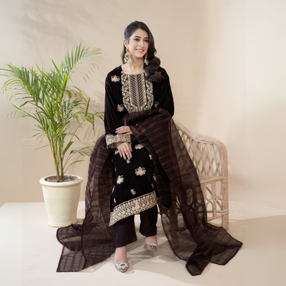 3 Pc Luxury velvet Dress | Winter Collection | Raniya.h | UMRAH01001