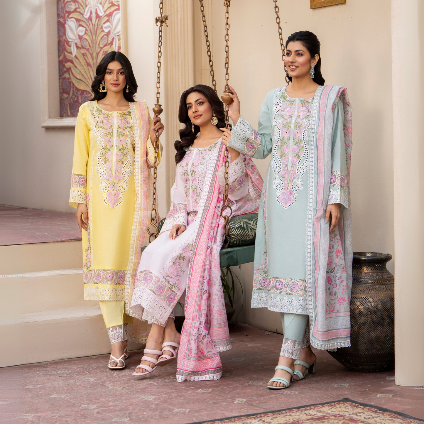 UKC-19 Chikenkari Cambric Cotton Ready to Wear Eid Collection 3 Pc - Karma Collection