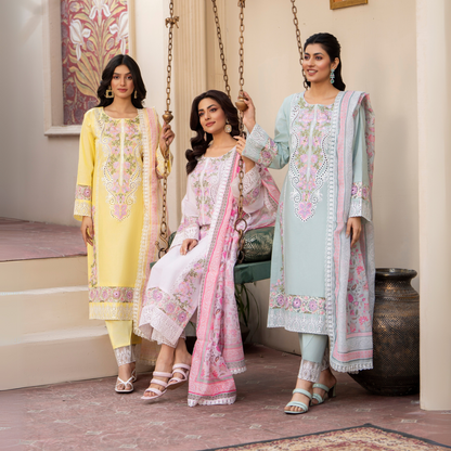 UKC-19 Chikenkari Cambric Cotton Ready to Wear Eid Collection 3 Pc - Karma Collection