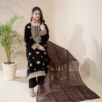 3 Pc Luxury velvet Dress | Winter Collection | Raniya.h | UMRAH01001