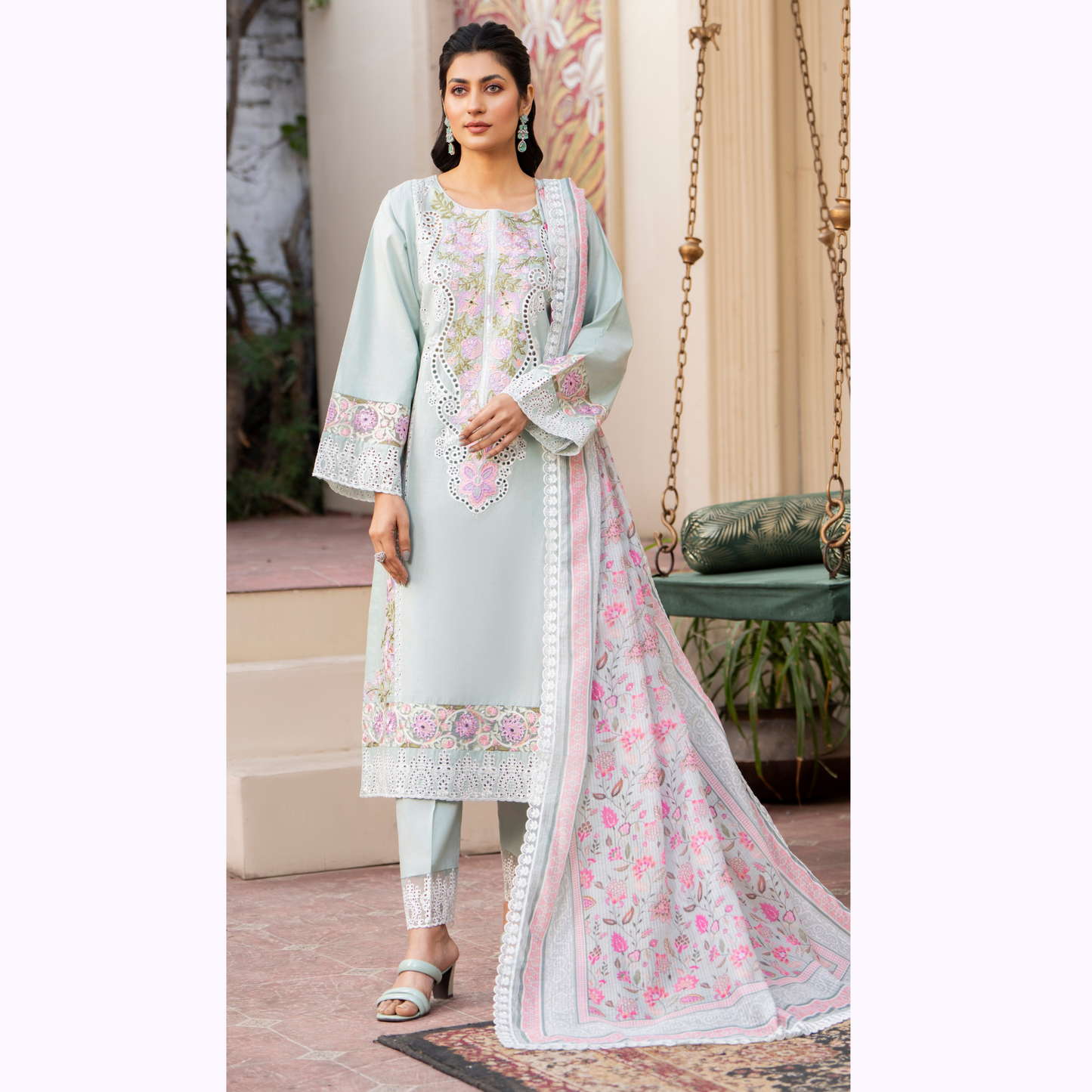 UKC-19 Chikenkari Cambric Cotton Ready to Wear Eid Collection 3 Pc - Karma Collection