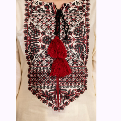 UKC-29 Embroidered Cambric Cotton dress with Ajrak Style Dupatta Ready to Wear 3 Pc - Karma Collection