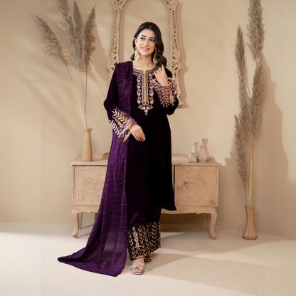 3 Pc Luxury velvet Dress | Winter Collection | Raniya.h | UMRAH01001
