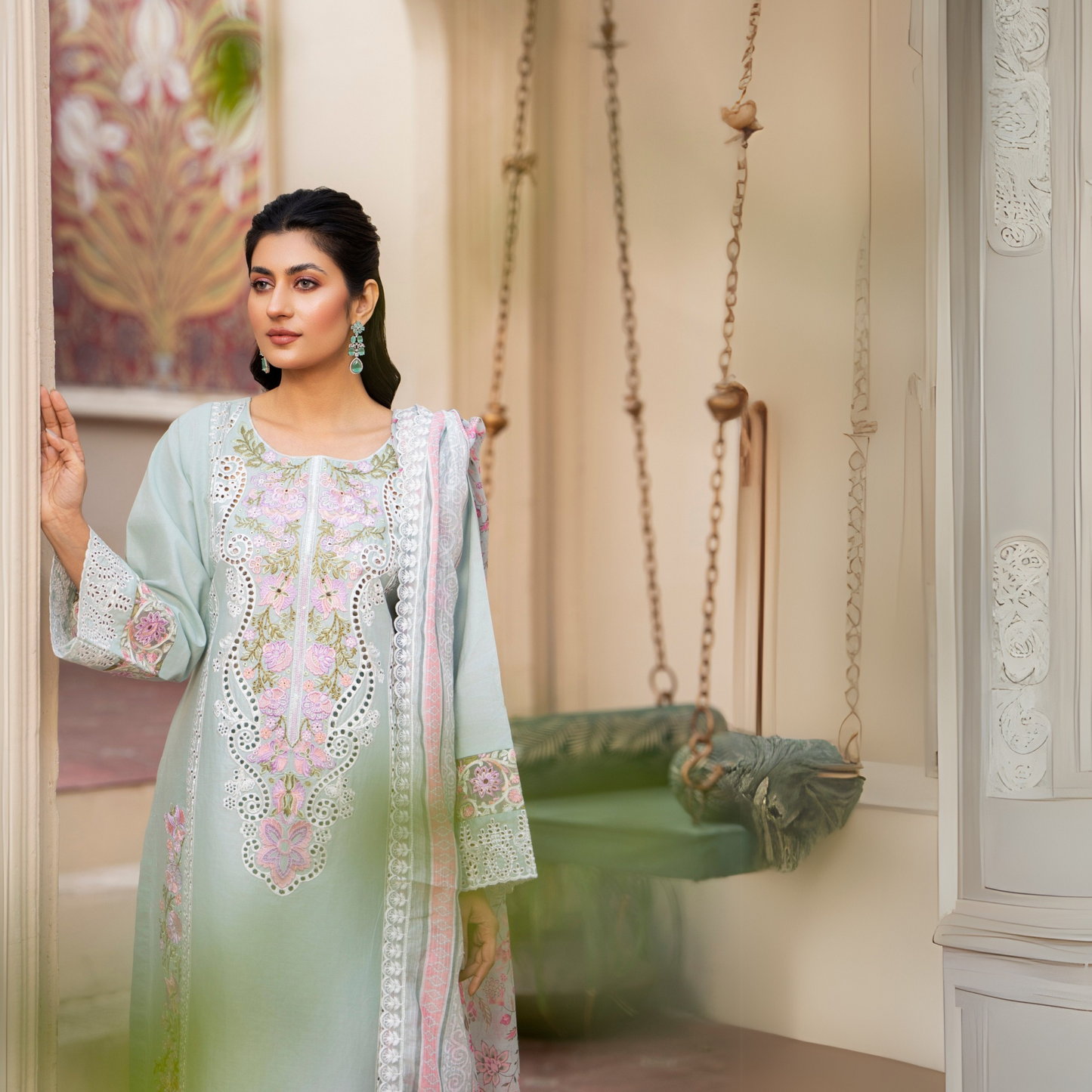 UKC-19 Chikenkari Cambric Cotton Ready to Wear Eid Collection 3 Pc - Karma Collection