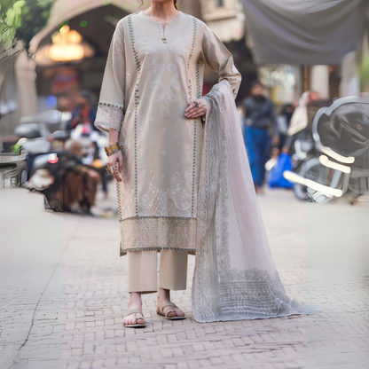 UCA-15 3 Pc Embroidered Cambric Cotton Ready to Wear Eid Collection by Casuallite