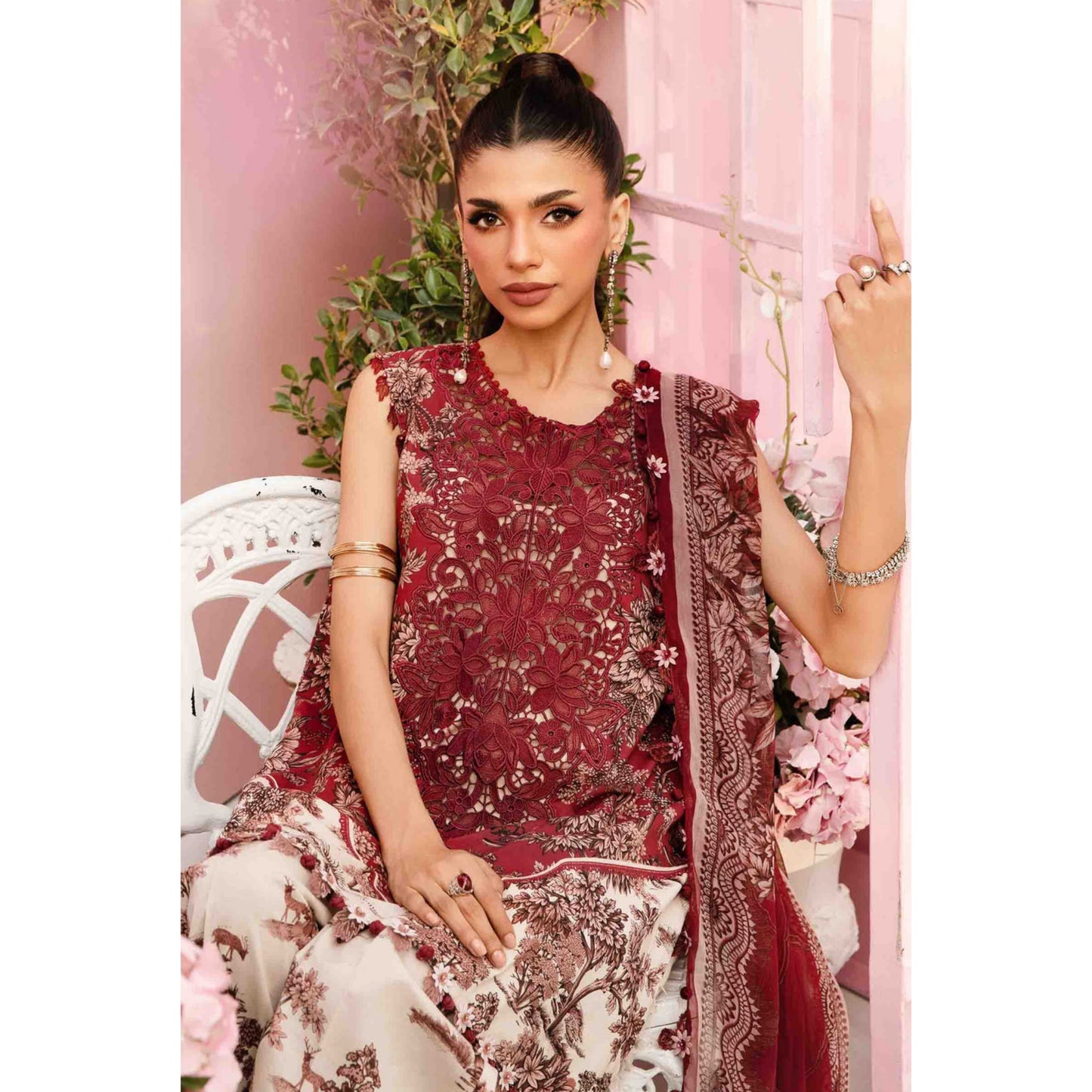UMS-33 Maria B Inspired Printed Embroidered Grip Silk Readymade Womenswear Asian Dress by Simrans