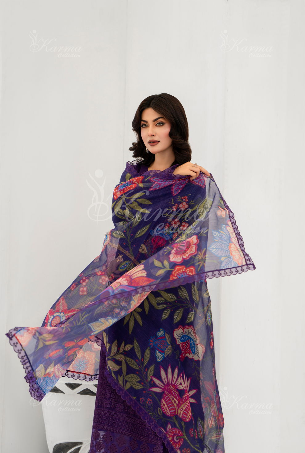 KC- 1391 | Plum | 3 Pc | Chikenkari Cotton Lawn | Karma Collection