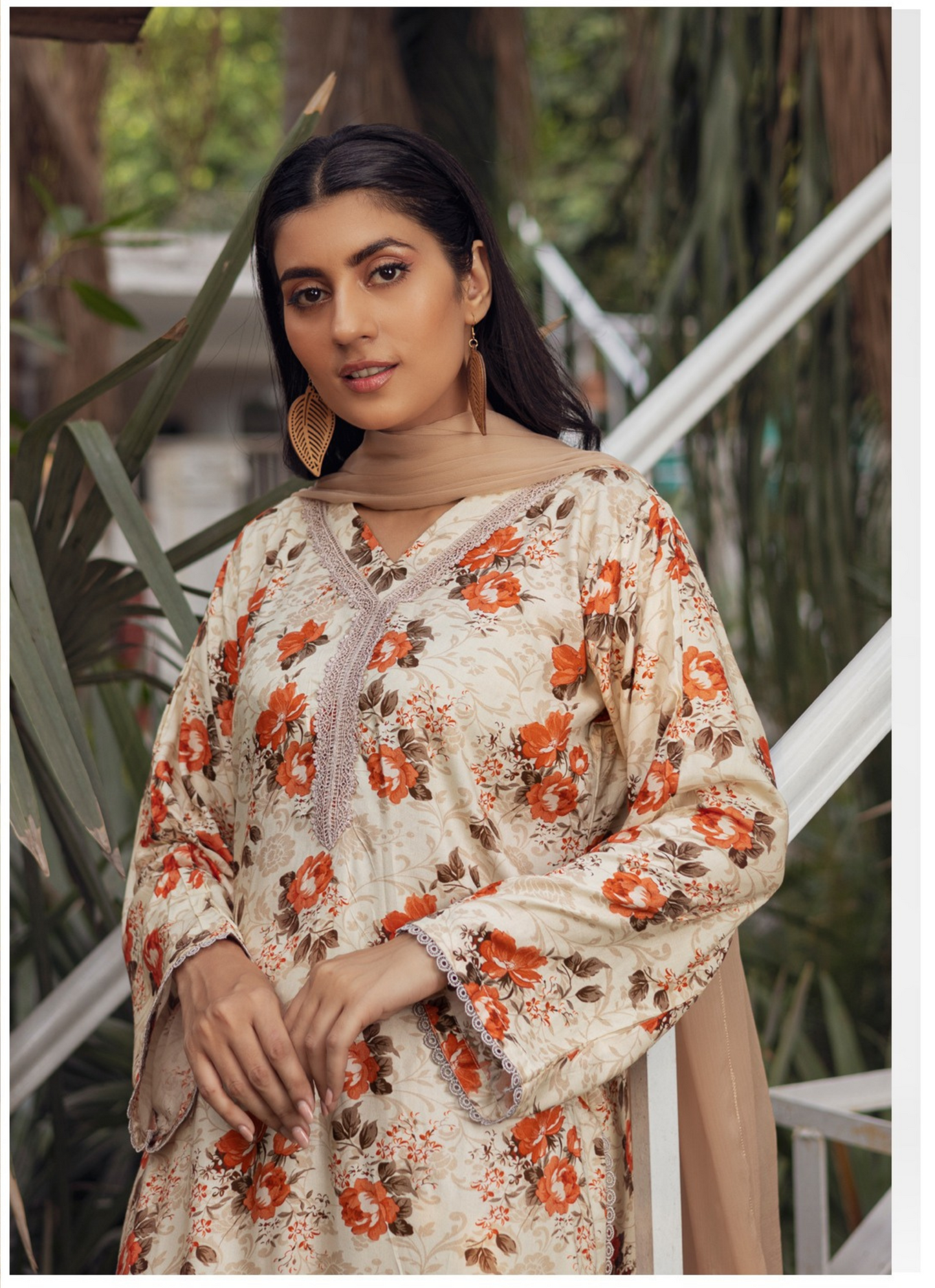 Soft Amber | Printed Linen Shirt & Trouser  With Chiffon Dupatta| Ready to Wear 3 Pc dress - Rangz