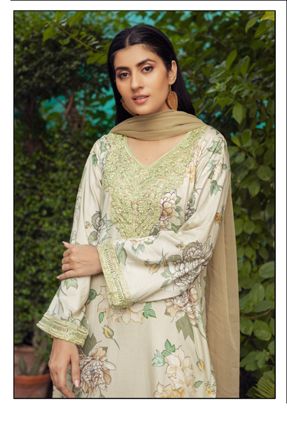 Multi floral | Printed Linen Shirt & Trouser With Chiffon Dupatta| Ready to Wear 3 Pc dress - Rangz