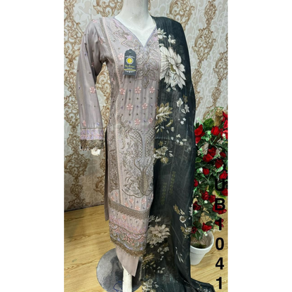 3 Pc Embroidered Linen Dress With Cotton Silk Printed Dupatta  By UB